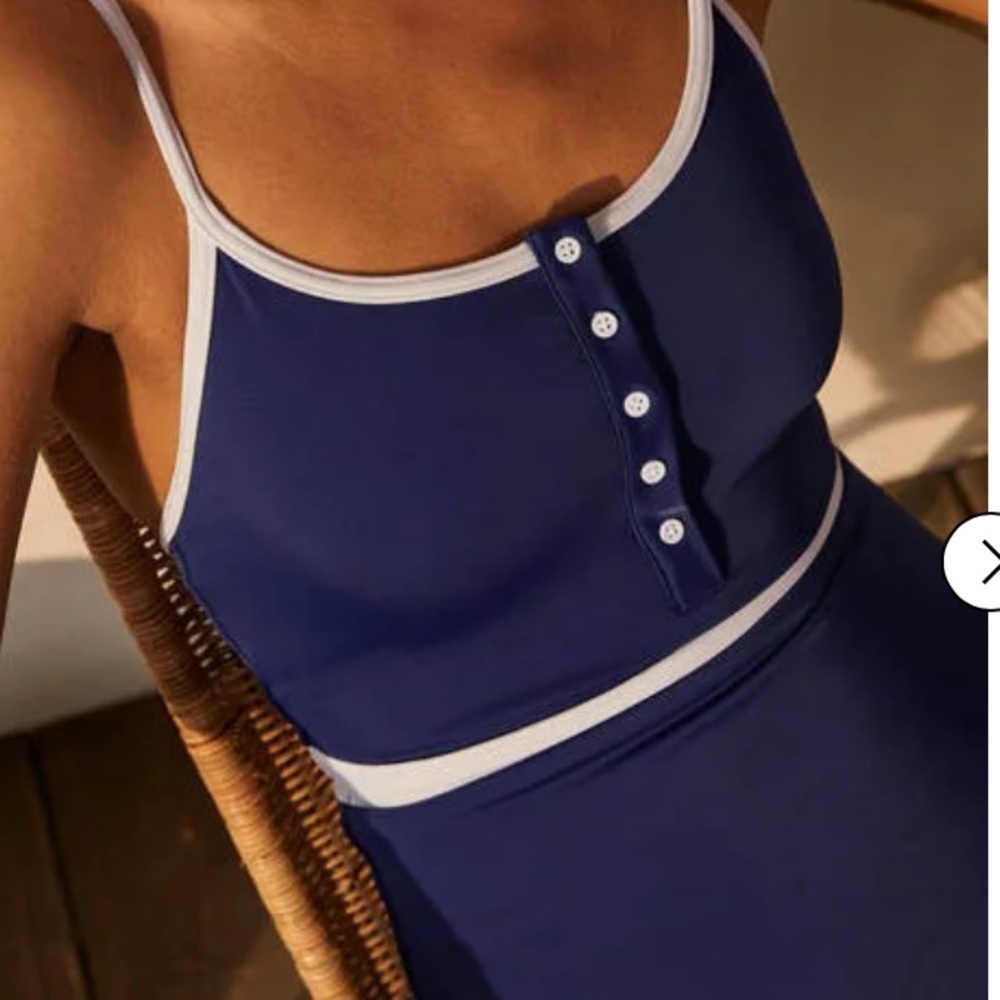 Boden Savannah henley navy and cream swimsuit